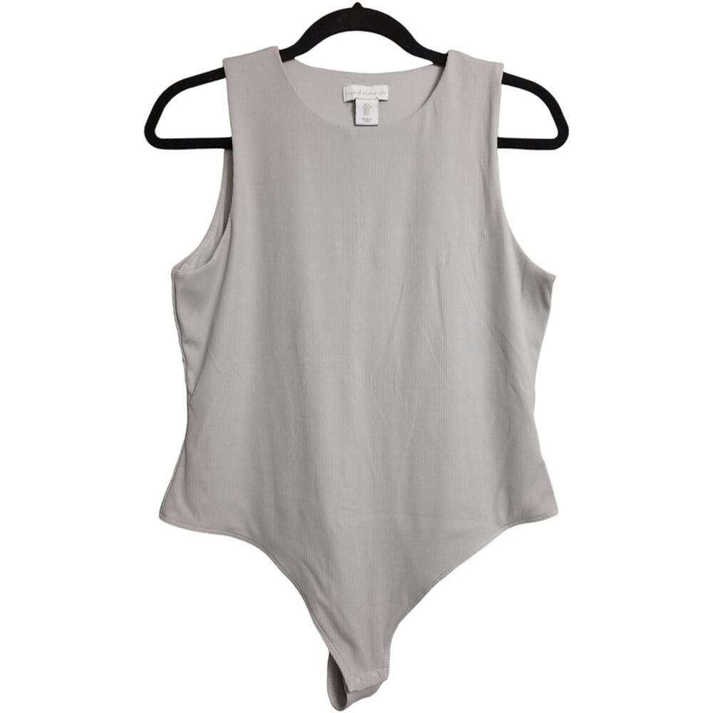 House of Harlow 1960 Grey Rib Sleeveless Crew Neck Bodysuit Snap Closure Size L